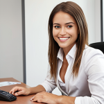 **

A confident young professional, dressed smartly, engaged in a positive and direct eye contact with a hiring manager across a desk. The background is a modern office setting. She is subtly smiling, projecting self-assurance and strong communication skills. The overall tone is empowering and professional.

**