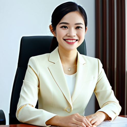 **Prompt:** A young Vietnamese professional woman in a modest, tailored business suit, sitting at a modern desk in a brightly lit office in Hanoi. She is smiling confidently, looking directly at the viewer. Fully clothed, appropriate attire, safe for work, perfect anatomy, natural proportions, professional, high resolution, family-friendly.